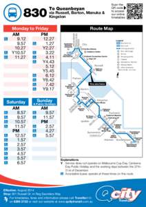 To Queanbeyan  via Russell, Barton, Manuka & Kingston  Marcus Clarke St