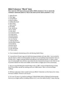 RRAS Volunteer “Blurb” Quiz How much do YOU know about your fellow RRAS volunteers? Try to match the volunteer statement (letters A-W) to the name of who said it (numbersAdam Brown 2. Chet Ogan 3. Cindy Mo