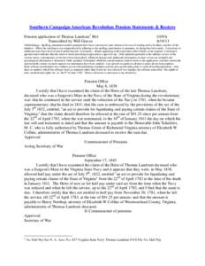 Southern Campaign American Revolution Pension Statements & Rosters Pension application of Thomas Landrum 1 R61 Transcribed by Will Graves f10VA[removed]