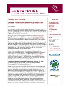 News for April 29, 2014  LETTER FROM YOUR EXECUTIVE DIRECTOR IN THIS ISSUE