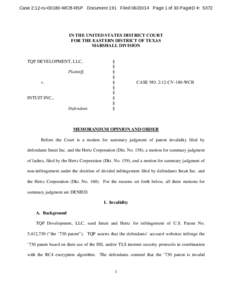 Case 2:12-cv[removed]WCB-RSP Document 191 Filed[removed]Page 1 of 33 PageID #: 5372  IN THE UNITED STATES DISTRICT COURT FOR THE EASTERN DISTRICT OF TEXAS MARSHALL DIVISION