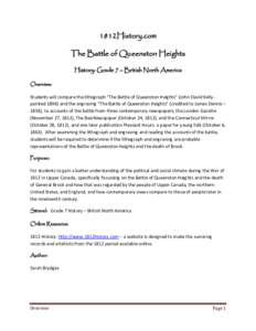 1812 History Lesson Plans: The Battle of Queenston Heights