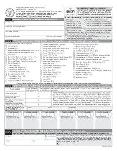 DOR-4601 Application for Missouri Military Personalized License Plates