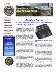 County of Orange RACES  NetControl Newsletter of the County of Orange Radio Amateur Civil Emergency Service  Inside this issue: