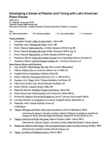 Developing a Sense of Rhythm and Timing with Latin American Piano Pieces MTNA	
  2013	
   Dr.	
  Alejandro	
  Cremaschi,	
  NCTM	
   [removed]	
   University	
  of	
  Colorado	
  –	
  