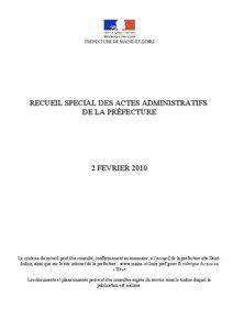 RECUEIL SPECIAL DES ACTES ADMINISTRATIFS DE LA PRÉFECTURE