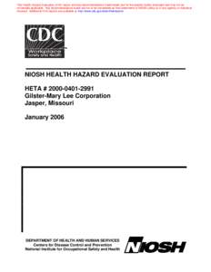 HHE Report No. HETA[removed], Gilster-Mary Lee Corporation Jasper, Missouri