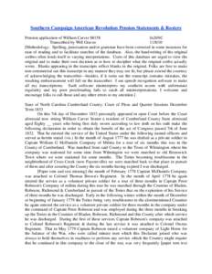 Southern Campaign American Revolution Pension Statements & Rosters Pension application of William Carver S8158 fn26NC Transcribed by Will Graves[removed]Methodology: Spelling, punctuation and/or grammar have been correc