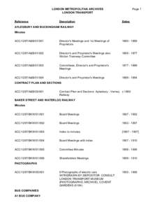 LONDON METROPOLITAN ARCHIVES LONDON TRANSPORT Reference ACC/1297 Description