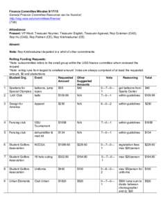 Finance Committee MinutesGeneral Finance Committee Resources can be found at: http://usg.case.edu/committees/finance/ (7:06) Attendance: Present: VP Ward, Treasurer Noymer, Treasurer English, Treasurer Agrawal, 