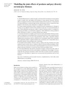 Journal of Animal Ecology[removed], 88–96 Modelling the joint effects of predator and prey diversity on total prey biomass