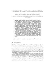 Rotational cryptanalysis / Differential cryptanalysis / ICE / Advantage / Block cipher / Cryptographic hash function / Advanced Encryption Standard / SHA-1 / Cryptography / Threefish / Skein