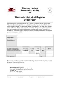 Abermain Heritage Preservation Society Inc Abermain Historical Register Order Form