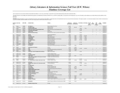 Library Literature & Information Science Full Text (H.W. Wilson) Database Coverage List 