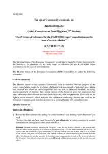 [removed]European Community comments on Agenda Item 13 c Codex Committee on Food Hygiene (37th Session) “Draft terms of reference for the FAO/WHO expert consultation on the