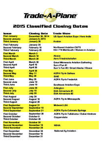 2015 Classified Closing Dates Issue Closing Date  Trade Show
