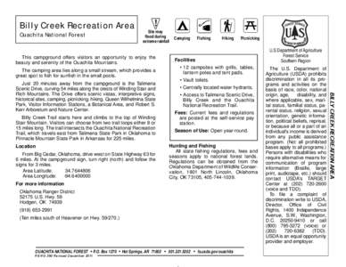 Billy Creek Recreation Area Ouachita National Forest ! Site may flood during