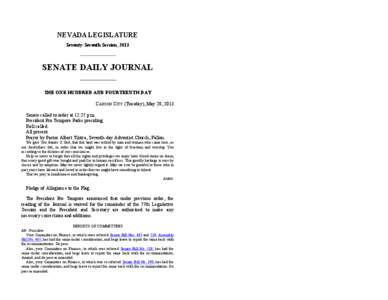 77th[removed]Session Journal - (Tuesday), May 28, [removed]SENATE DAILY JOURNAL		THE ONE HUNDRED AND FOURTEENTH DAY