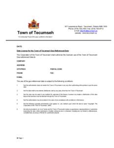 Town of Tecumseh  917 Lesperance Road · Tecumseh, Ontario N8N 1W9 Phone: ([removed]Fax: ([removed]e-mail: [removed] website: www.tecumseh.ca