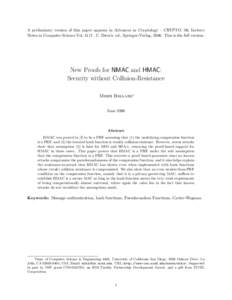 A preliminary version of this paper appears in Advances in Cryptology – CRYPTO ’06, Lecture Notes in Computer Science Vol. 4117 , C. Dwork ed., Springer-Verlag, 2006. This is the full version. New Proofs for NMAC and