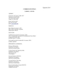 September 2015 CURRICULUM VITAE GABRIEL A. PICONE ADDRESS Department of Economics, CMC 207C University of South Florida