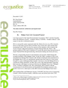 Microsoft Word - JEA and CPAWS submission re Maligne Tours Conceptual Proposal, 9 Dec 2013