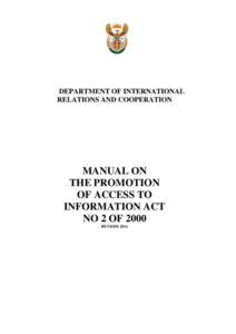 DEPARTMENT OF INTERNATIONAL RELATIONS AND COOPERATION MANUAL ON THE PROMOTION OF ACCESS TO