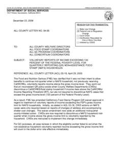 STATE OF CALIFORNIA - HEALTH AND HUMAN SERVICES AGENCY  ARNOLD SCHWARZENEGGER, Governor DEPARTMENT OF SOCIAL SERVICES 744 P Street, Sacramento, California 95814