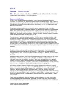 08-EC-02 Committee: Executive Committee  Title: Criteria for Inclusion of Conditions on CSTE Nationally Notifiable Condition List and for