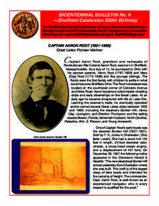 BICENTENNIAL BULLETIN No. 6 —Sheffield Celebrates 200th Birthday The Sheffield Bicentennial Commission will issue a Bicentennial Bulletin each Monday throughout 2015 that illustrates the rich heritage of our communitie