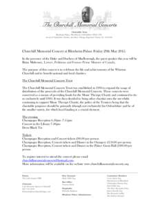 Churchill Memorial Concert at Blenheim Palace Friday 29th May[removed]In the presence of the Duke and Duchess of Marlborough, the guest speaker this year will be Brian Mulroney, Lawyer, Politician and Former Prime Minister