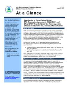 At a Glance: Examination of Costs Claimed Under EPA Cooperative Agreements 2A[removed]and 2A[removed]Awarded Under the Recovery Act to Chelsea Collaborative Inc., Chelsea, Massachusetts