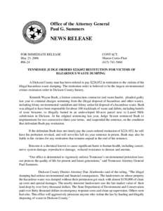 Office of the Attorney General Paul G. Summers NEWS RELEASE FOR IMMEDIATE RELEASE May 23, 2006