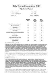 Tidy Towns Competition 2013 Adjudication Report Centre: