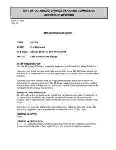 CITY OF COLORADO SPRINGS PLANNING COMMISSION RECORD-OF-DECISION March 15, 2012 Page 23  NEW BUSINESS CALENDAR