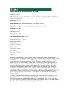 WATER RESOURCES RESEARCH GRANT PROPOSAL Project ID: 2002DE3B Title: Graduate Fellowship in Water Quality: Environmental Policies for a Sustainable Poultry Industry in Sussex County, Delaware Project Type: Research Focus 