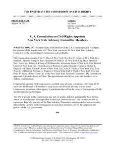 THE UNITED STATES COMMISSION ON CIVIL RIGHTS  PRESS RELEASE August 14, 2013  Contact: