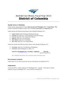 Amtrak Fact Sheet, Fiscal Year[removed]District of Columbia
