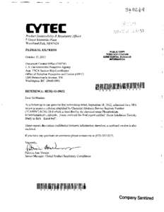 CYTEE:  Product Sustainability & RegulatoryAffairs 5 Garret Mountain Plaza Woodland Park, NJ[removed]FEDERAL EXPRESSPULCOP