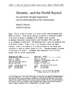 Lecture 2 of Mind and World (the William James Lectures),  Roger N. Shepard, Einstein, and the World Beyond Second-Order Thought Experiments