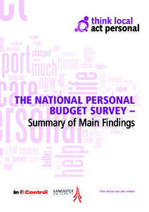 THE NATIONAL PERSONAL BUDGET SURVEY – Summary of Main Findings JuneChris Hatton and John Waters