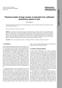 c ESO 2004  Physical models of large number of asteroids from calibrated photometry sparse in time M. Kaasalainen