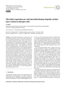 Biogeosciences, 12, 817–823, 2015 www.biogeosciences.netdoi:bg © Author(sCC Attribution 3.0 License.  Microbial respiration per unit microbial biomass depends on litter