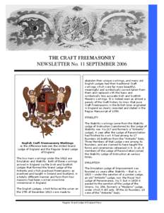 THE CRAFT FREEMASONRY NEWSLETTER No. 11 SEPTEMBER 2006
