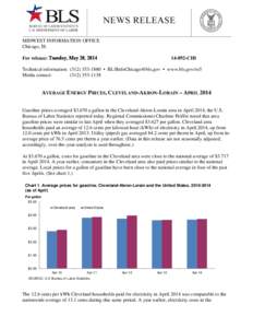 AVERAGE ENERGY PRICES, CLEVELAND-AKRON-LORAIN – APRIL 2014