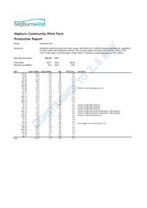 Hepburn Community Wind Farm Production Report Period: December 2011