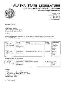ALASKA STATE LEGISLATURE LEGISLATIVE BUDGET AND AUDIT COMMITTEE Division of Legislative Finance P.O. BoxJuneau, AK