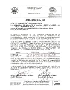 DEPARTAMENTO DEL META MUNICIPIO DE LEJANIAS NIT892099242-8 DESPACHO ALCALDE