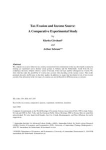 Tax Evasion and Income Source: A Comparative Experimental Study by Klarita Gërxhani* and Arthur Schram**