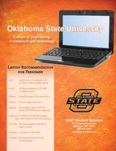 Oklahoma State University College of Engineering, Architecture and Technology Laptop Recommendation for Freshmen